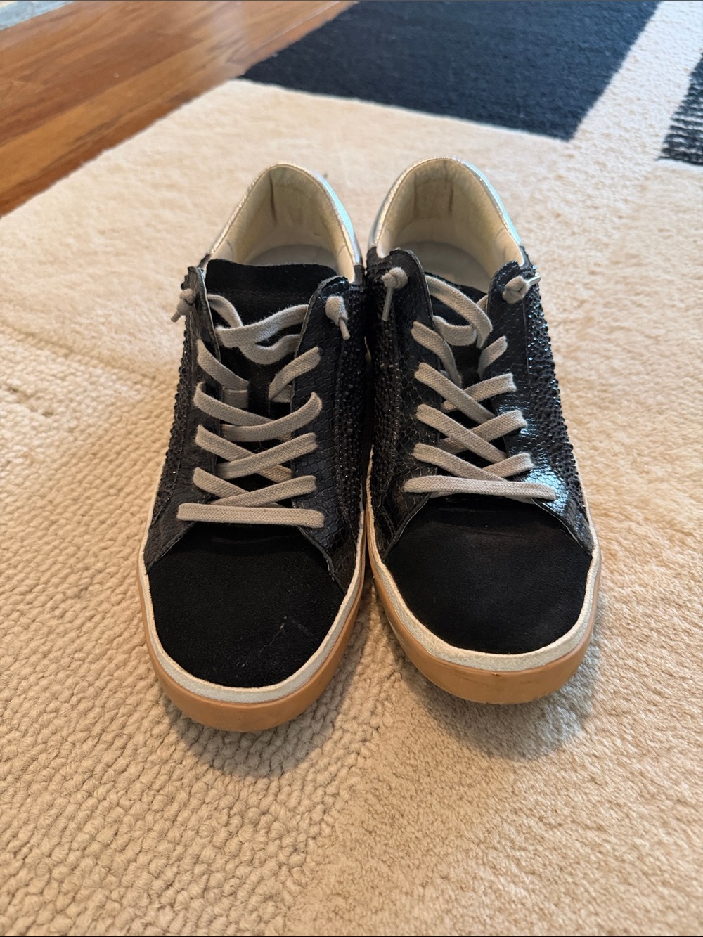 Zina by Dolce Vita Black and Tan Low-Top Lace-Up Sneakers